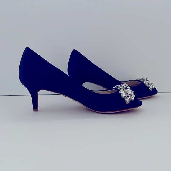 *Badgley Mischka Royal Blue Satin Pumps  Rhinestone Embellishment Size 5 - Picture 11 of 15
